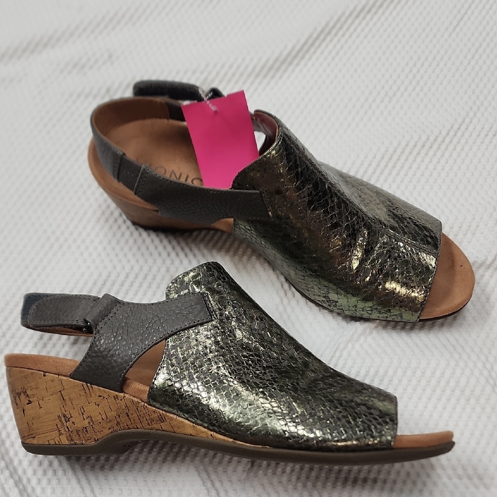 Vionic Metallic Wedges with Cork Heel